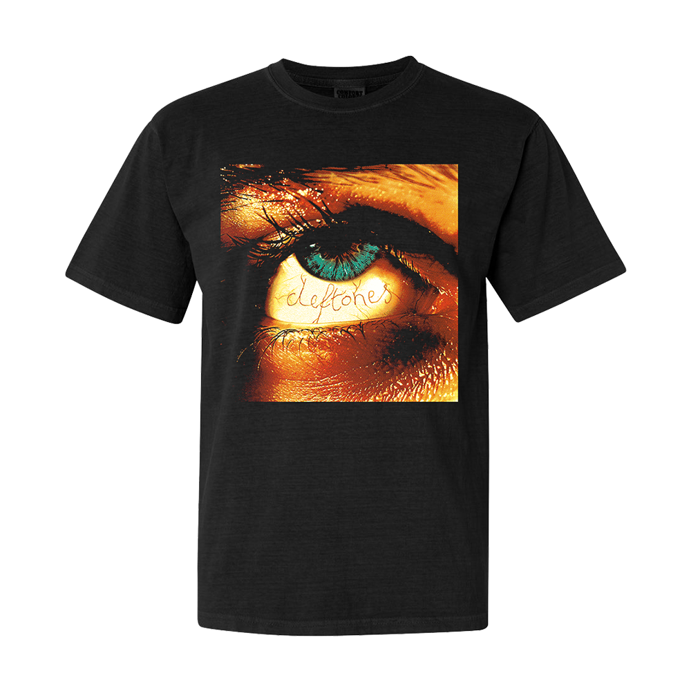 Official Deftones Merchandise. Premium 100% cotton unisex t-shirt with a relaxed fit featuring an eye ball photo with a written Deftones logo.